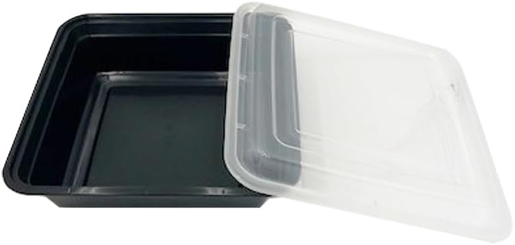 48oz Food Prep Containers with Black Base & Clear Lids - Square & 2" Depth Microwavable Disposable Freezer-Safe BPA-Free Plastic Meal Storage, Combo Pack of 150 sets