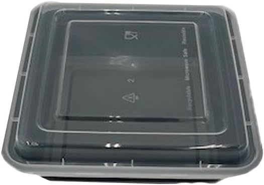 48oz Food Prep Containers with Black Base & Clear Lids - Square & 2" Depth Microwavable Disposable Freezer-Safe BPA-Free Plastic Meal Storage, Combo Pack of 150 sets