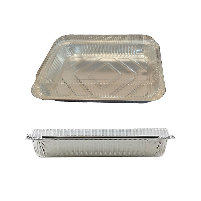 4 LB Foil Pans with Lids 12 x 8 x 1.6” Aluminum Trays and Plastic Dome Lids for Baking, Roasting, Broiling, Or Storage 250 Sets