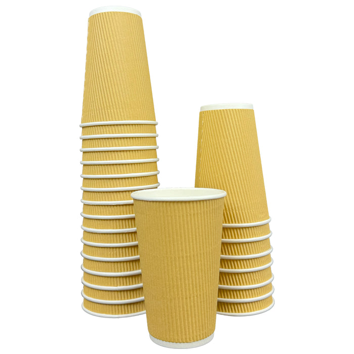 16 oz Corrugated Insulated Ripple Wall Paper Coffee Cups (Case of 500) Disposable To Go Cups for Hot Beverage or Cold Drinks Office, Home, Cafe, Camping