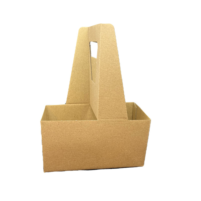 Kraft Paperboard Drink Carrier with Handle, Hold 2 12-32 oz. Cups Drinks Boba Coffee, Case pack 250/Case