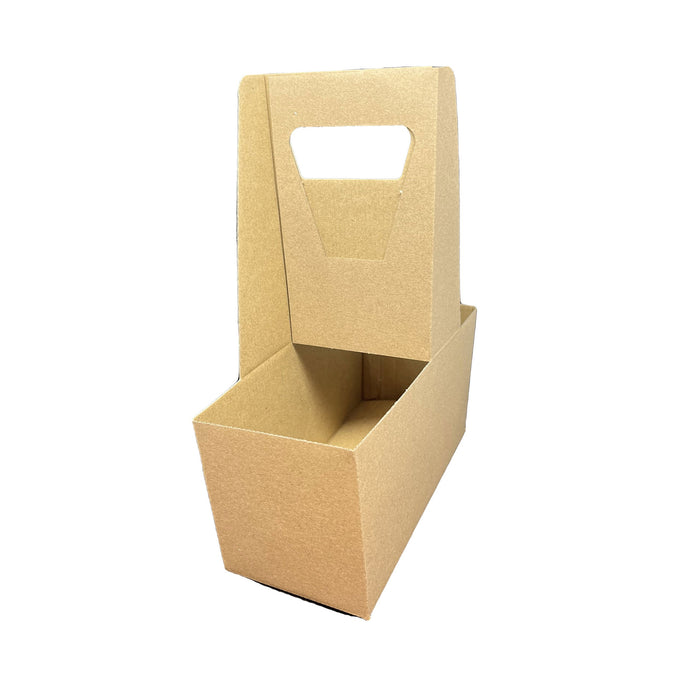 Kraft Paperboard Drink Carrier with Handle, Hold 2 12-32 oz. Cups Drinks Boba Coffee, Case pack 250/Case