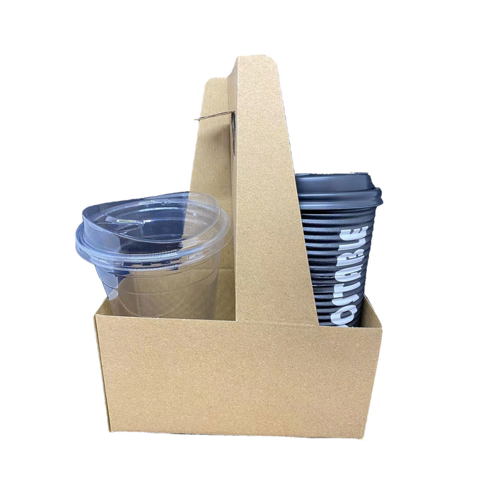 Kraft Paperboard Drink Carrier with Handle, Hold 2 12-32 oz. Cups Drinks Boba Coffee, Case pack 250/Case