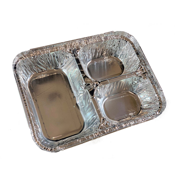 Disposable Aluminum Foil Tray with Paper Board Lids – 3 Compartment Foil Pan 8.75" x 6.5" X 1.5"