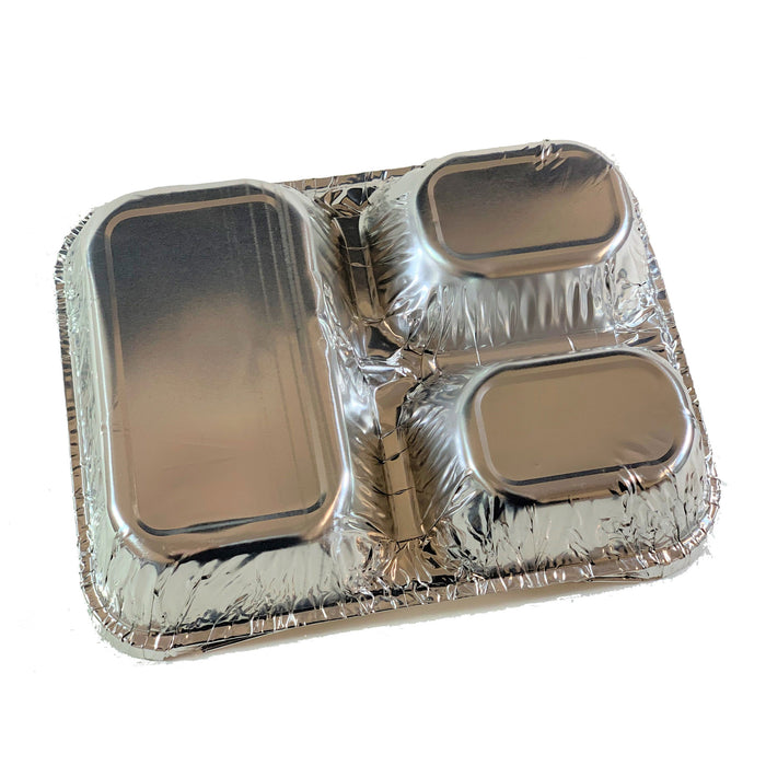 Disposable Aluminum Foil Tray with Paper Board Lids – 3 Compartment Foil Pan 8.75" x 6.5" X 1.5"