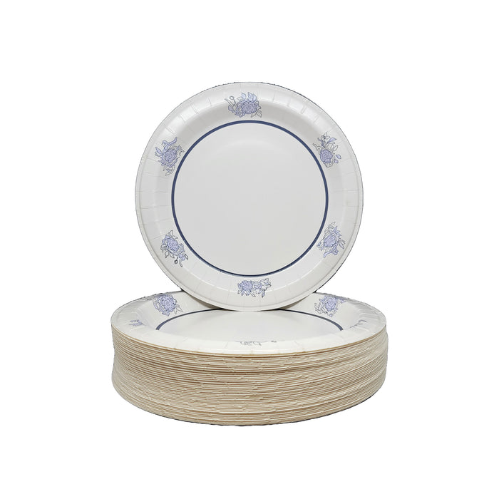 8 inch Beautifully Designed Blue Floral Paper Plates - Luxury Disposable Tableware