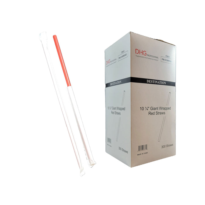 10.25 inch Giant Wrapped Red Plastic Straws, diameter 7mm, Drinking Straws