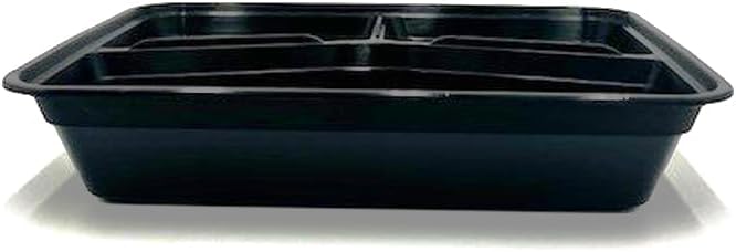 42oz Food Prep Containers with 3-compartment Black Base & Clear Lids - Rectangular - Microwavable Disposable Freezer-Safe BPA-Free Plastic Meal Storage, Combo Pack of 150 sets