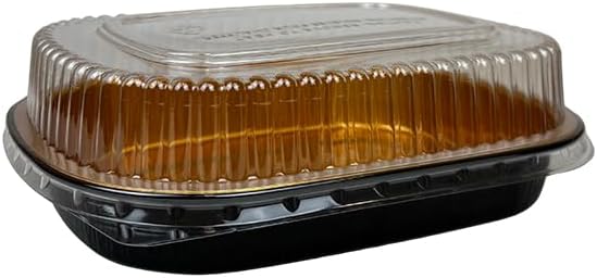 Small Black and Gold Pan with Dome Lid 8 3/16"x6 1/8" | 100 Sets Big Pans with Dome Lids | Durable & Versatile Pans with Dome Lids Serving Foods Hot Meals Baking Desserts BBQs Catering
