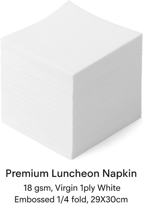 Premium Lunchenon Napkin Virgin 1ply White Embossed 1/4 fold Cocktail and Cleaning Surfaces Single-Use Napkins - 1-ply, 1/4 Folded