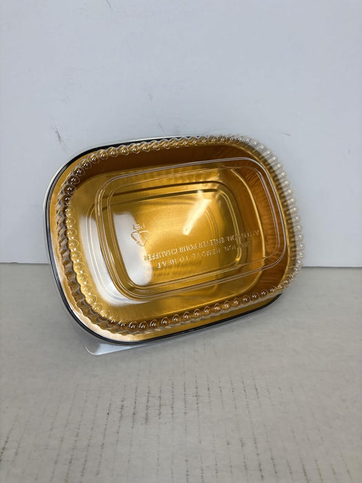 Small Black and Gold Pan with Dome Lid 8 3/16"x6 1/8" | 100 Sets Big Pans with Dome Lids | Durable & Versatile Pans with Dome Lids Serving Foods Hot Meals Baking Desserts BBQs Catering