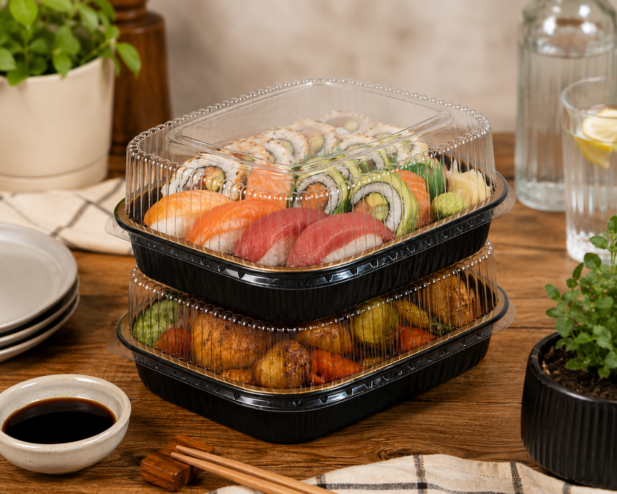 Medium Black and Gold Pan with Dome Lid | 50 Sets Big Pans with Dome Lids | Durable & Versatile Pans with Dome Lids Serving Foods Hot Meals Baking Desserts BBQs Catering
