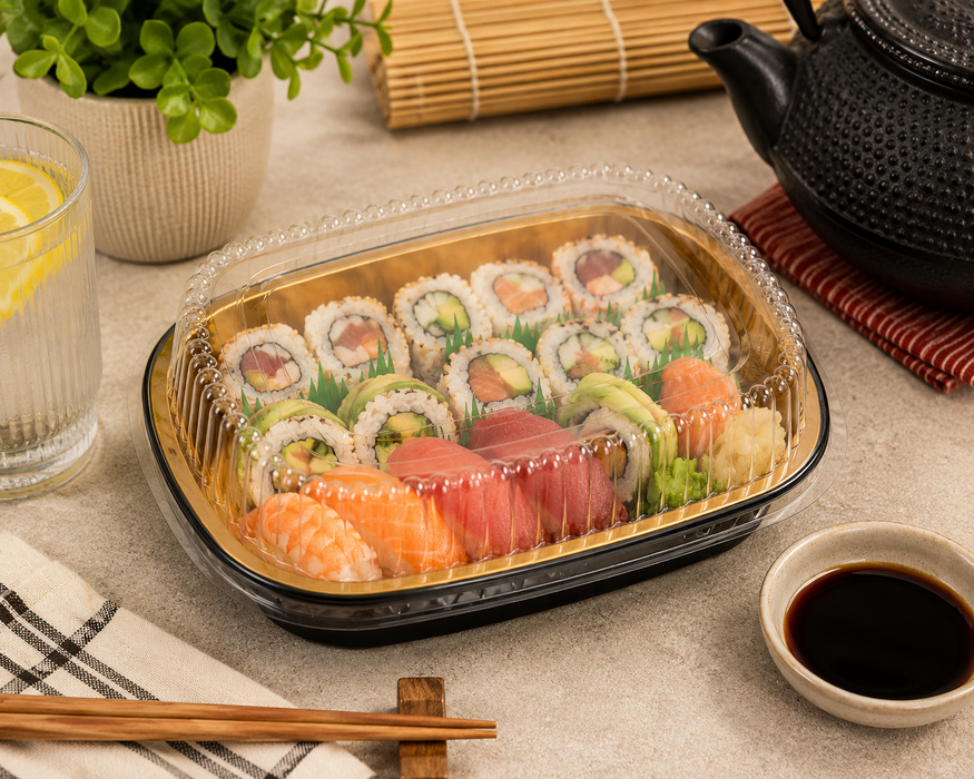 Small Black and Gold Pan with Dome Lid 8 3/16"x6 1/8" | 100 Sets Big Pans with Dome Lids | Durable & Versatile Pans with Dome Lids Serving Foods Hot Meals Baking Desserts BBQs Catering