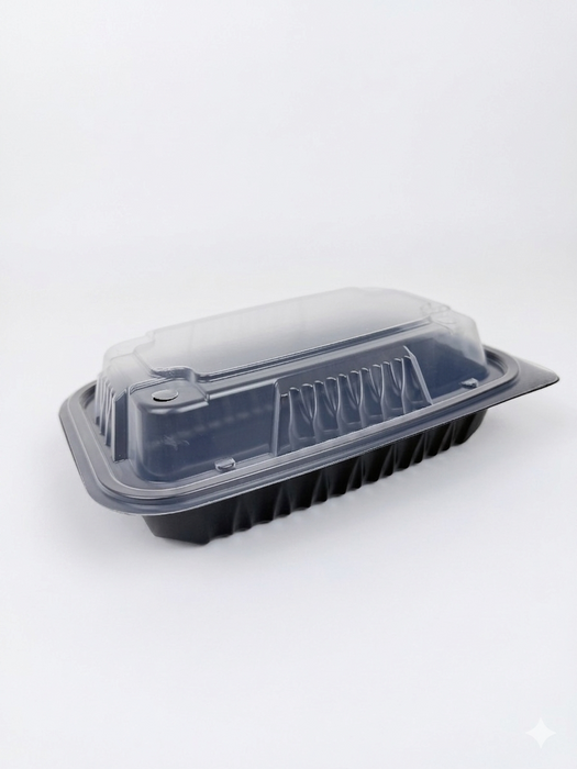 9x6 1-Compartment Container with Lid, Clear Top, Black Base, Combo Pack, Vented Lids