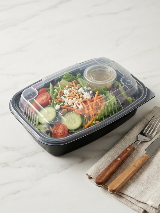 9x6 1-Compartment Container with Lid, Clear Top, Black Base, Combo Pack, Vented Lids