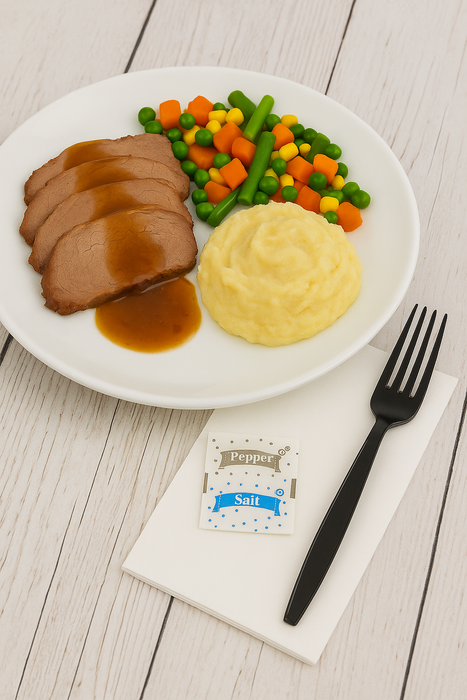 500 Kits Disposable Black Plastic Fork with Napkin and Salt/pepper packet, individually Wrapped, To-go (Fork)
