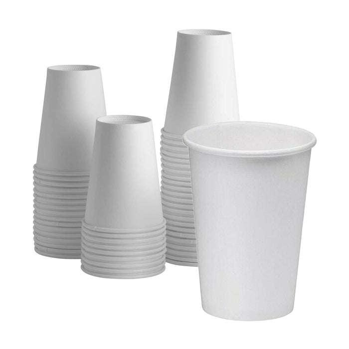 12oz Paper Coffee Cups - Disposable White Hot Cups for Coffee, Tea or Hot Chocolate