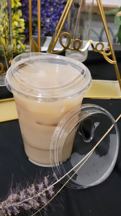 Clear Plastic Cups with Strawless Sip Lids for Iced coffee tea juice | Plastic Cups and Sip Through Lids | Clear Plastic Disposable Party Cups