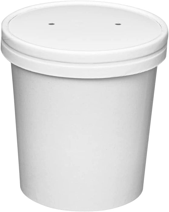 250 Sets White Paper Food Containers With Vented Lids, To Go Hot Soup Bowls, Disposable Ice Cream Cups