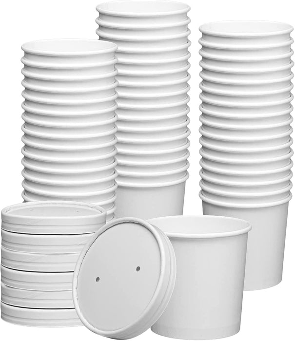 250 Sets White Paper Food Containers With Vented Lids, To Go Hot