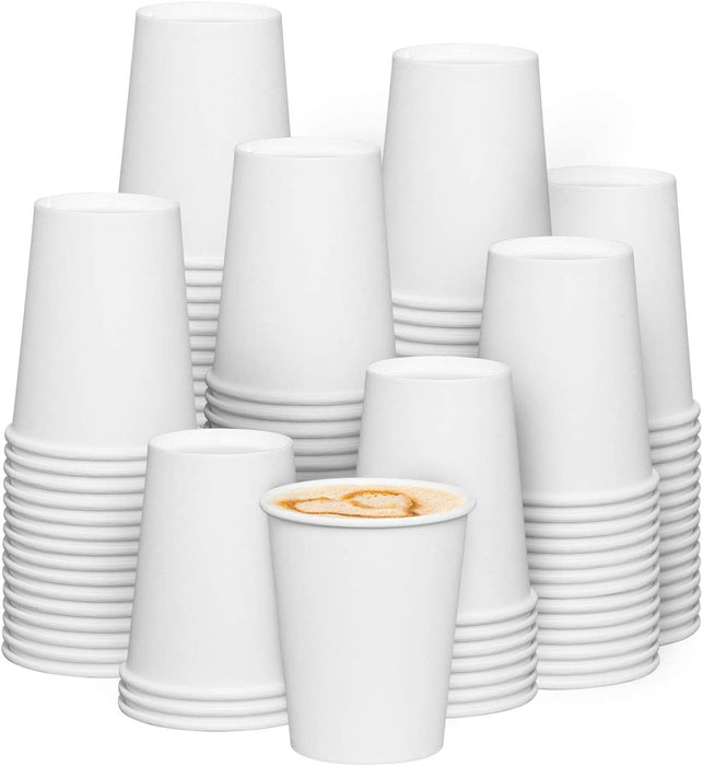 8oz Paper Coffee Cups - Disposable White Hot Cups for Coffee, Tea or Hot Chocolate
