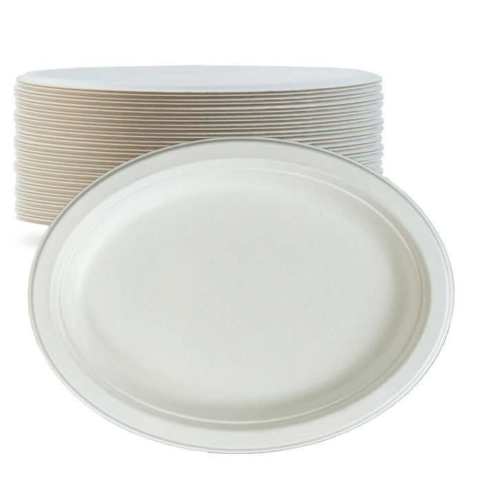 Case of 500 Pack Oval Plates Biodegradable Sugarcane Plates Microwavable Heavy Duty Large Plates