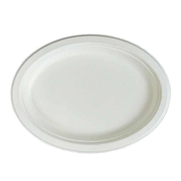 Case of 500 Pack Oval Plates Biodegradable Sugarcane Plates Microwavable Heavy Duty Large Plates