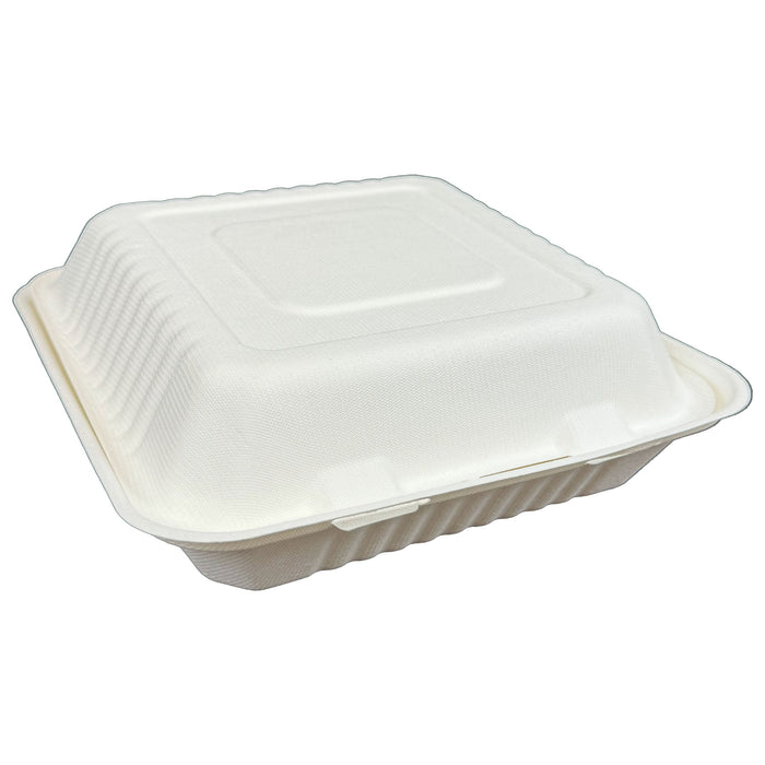 8 x 8 x 3 inches Bagasse 1-Compartment Disposable Hinged Containers 200 Pack Sugarcane Biodegradable Take out Bento Box