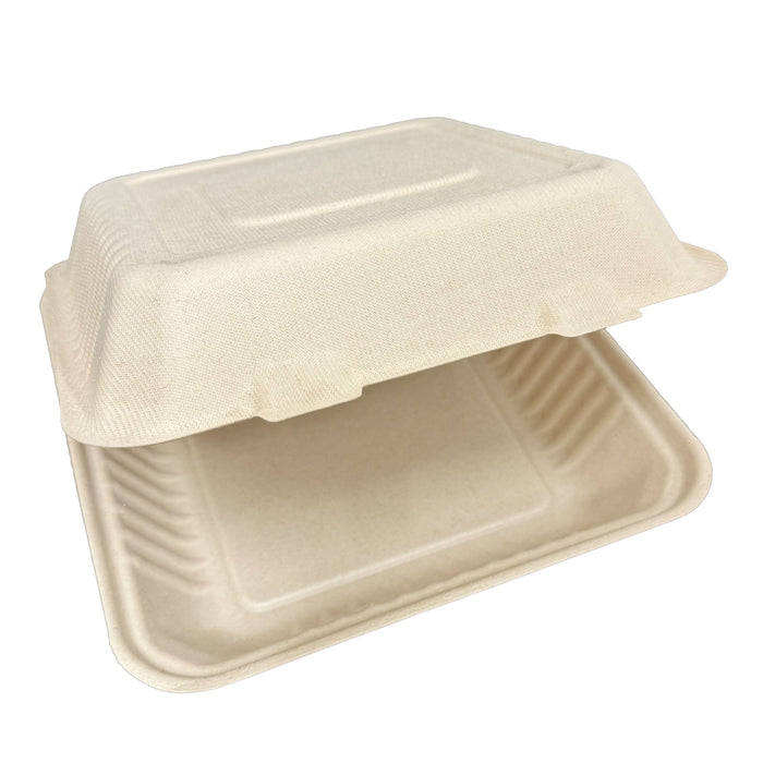 9 x 9 x 3 inches Bagasse 1-Compartment Disposable Hinged Containers 200 Pack Sugarcane Biodegradable Take out Bento Box