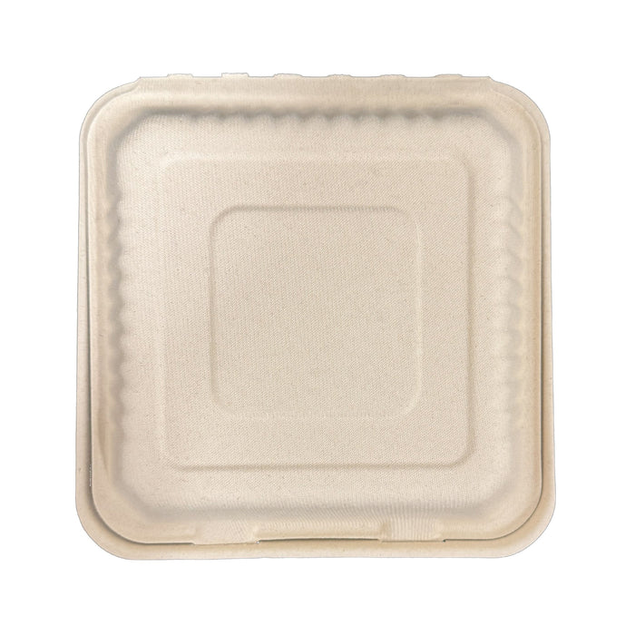 8 x 8 x 3 inches Bagasse 3-Compartment Disposable Hinged Containers 200 Pack Sugarcane Biodegradable Take out Bento Box