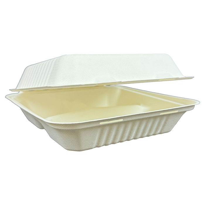 8 x 8 x 3 inches Bagasse 3-Compartment Disposable Hinged Containers 200 Pack Sugarcane Biodegradable Take out Bento Box