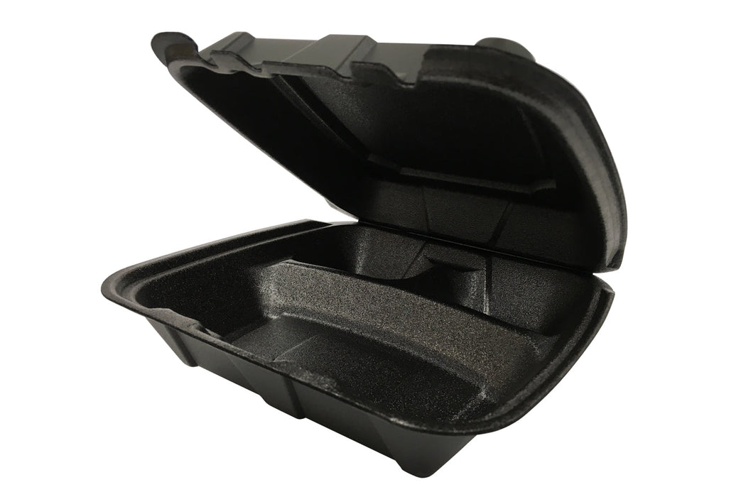 Black Foam Hinged Container 3-Compartment 200 Counts