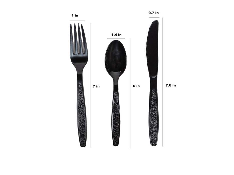 Heavy Weight Black Cutlery Kit - 250 Sets of Individually Wrapped Black Plastic Cutlery Packets