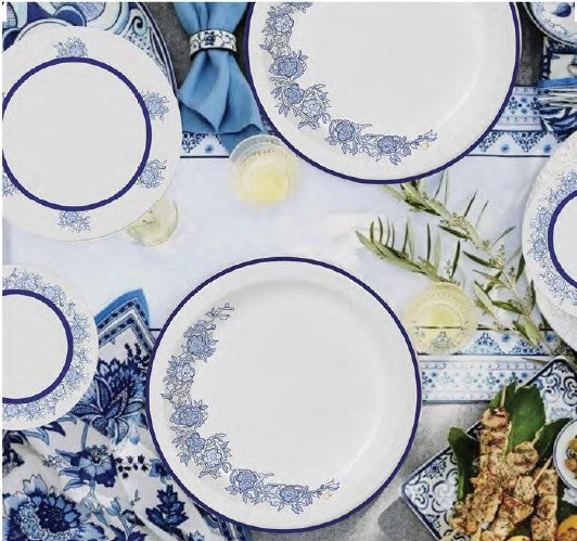 8 inch Beautifully Designed Blue Floral Paper Plates - Luxury Disposable Tableware