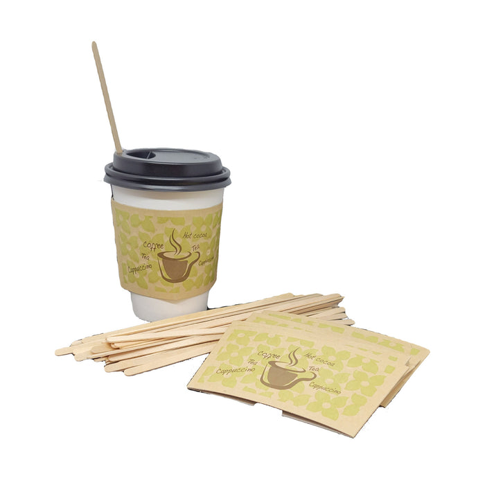 12 oz Disposable Paper Coffee Cups with Lids, Sleeves and Stirrers