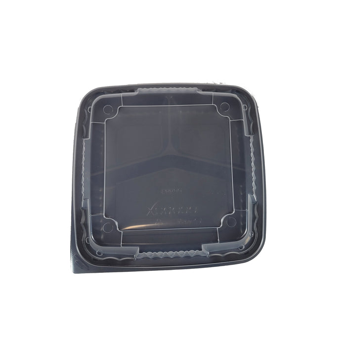 PP Pebble Box Serving Tray and Vented Lid, Food Container (9x9 3 Compartment)