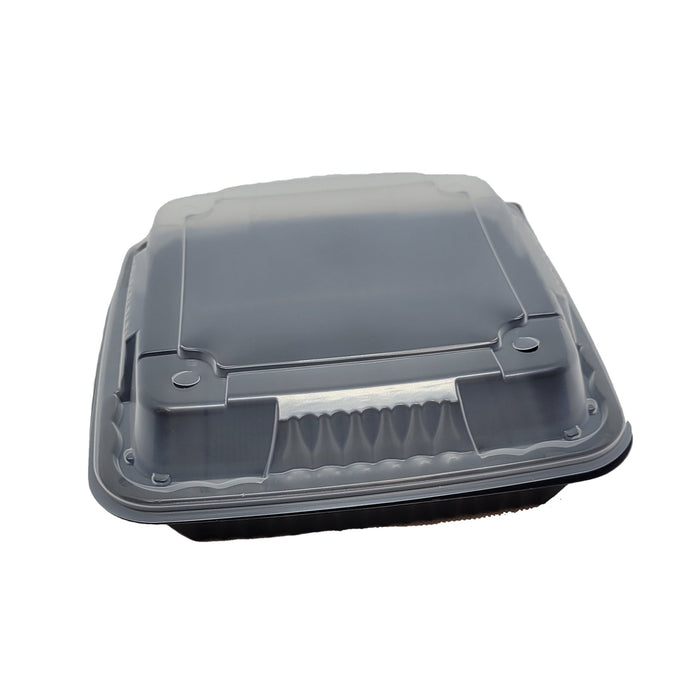 PP Pebble Box Serving Tray and Vented Lid, Food Container (9x9 1 Compartment)