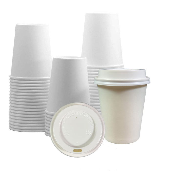 8 oz Disposable Paper Coffee Cups with Lids