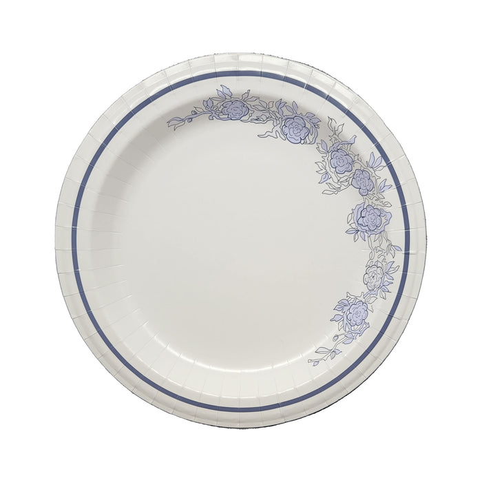 10 inch Beautifully Designed Blue Floral Paper Plates - Luxury Disposable Tableware