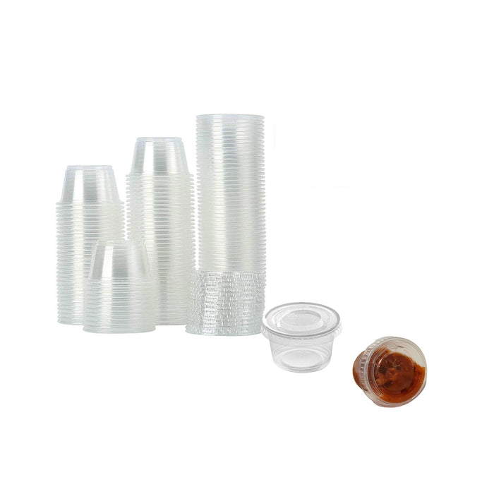 [250 Sets] Plastic Clear Portion Cups With Lids, Souffle Cups Clear