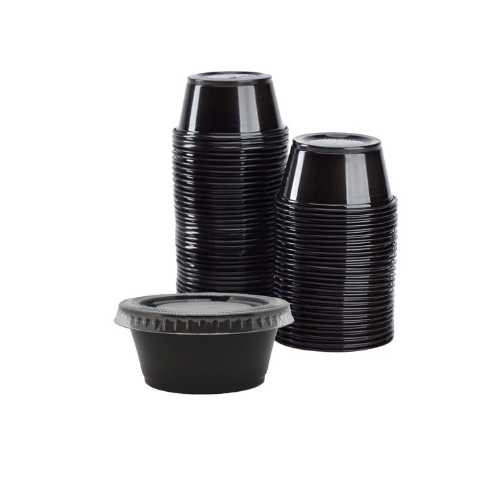 4 oz Plastic Black Portion Cups With Lids, Souffle Cups